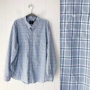 Dockers Long Sleeve Classic Button Down Shirt Blue White Plaid Size XXL